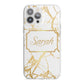 Personalised Gold White Marble Name iPhone 13 Pro Max TPU Impact Case with White Edges