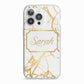Personalised Gold White Marble Name iPhone 13 Pro TPU Impact Case with White Edges