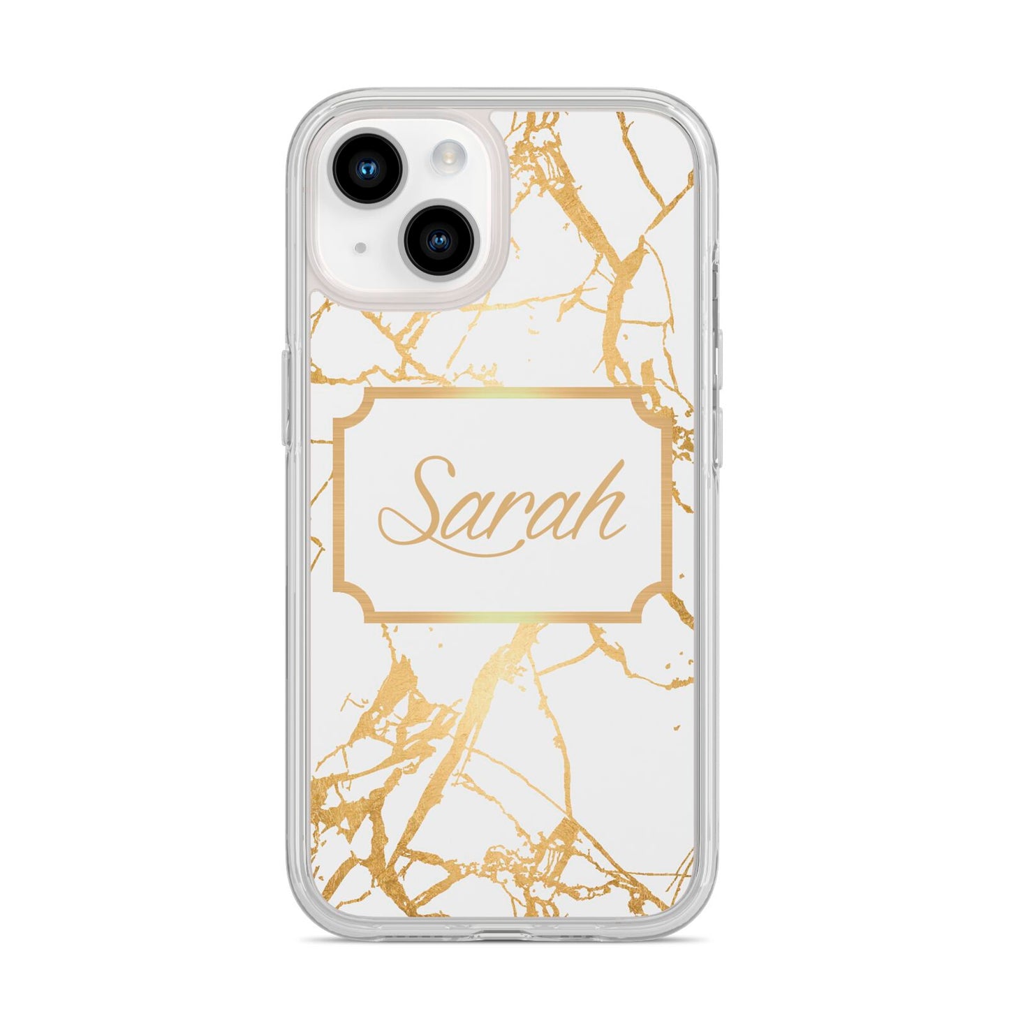 Personalised Gold White Marble Name iPhone 14 Clear Tough Case Starlight