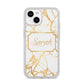 Personalised Gold White Marble Name iPhone 14 Glitter Tough Case Starlight