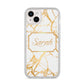Personalised Gold White Marble Name iPhone 14 Plus Clear Tough Case Starlight