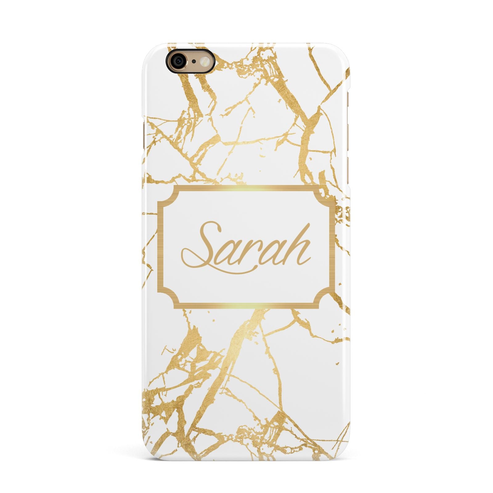 Personalised Gold White Marble Name iPhone 6 Plus 3D Snap Case on Gold Phone