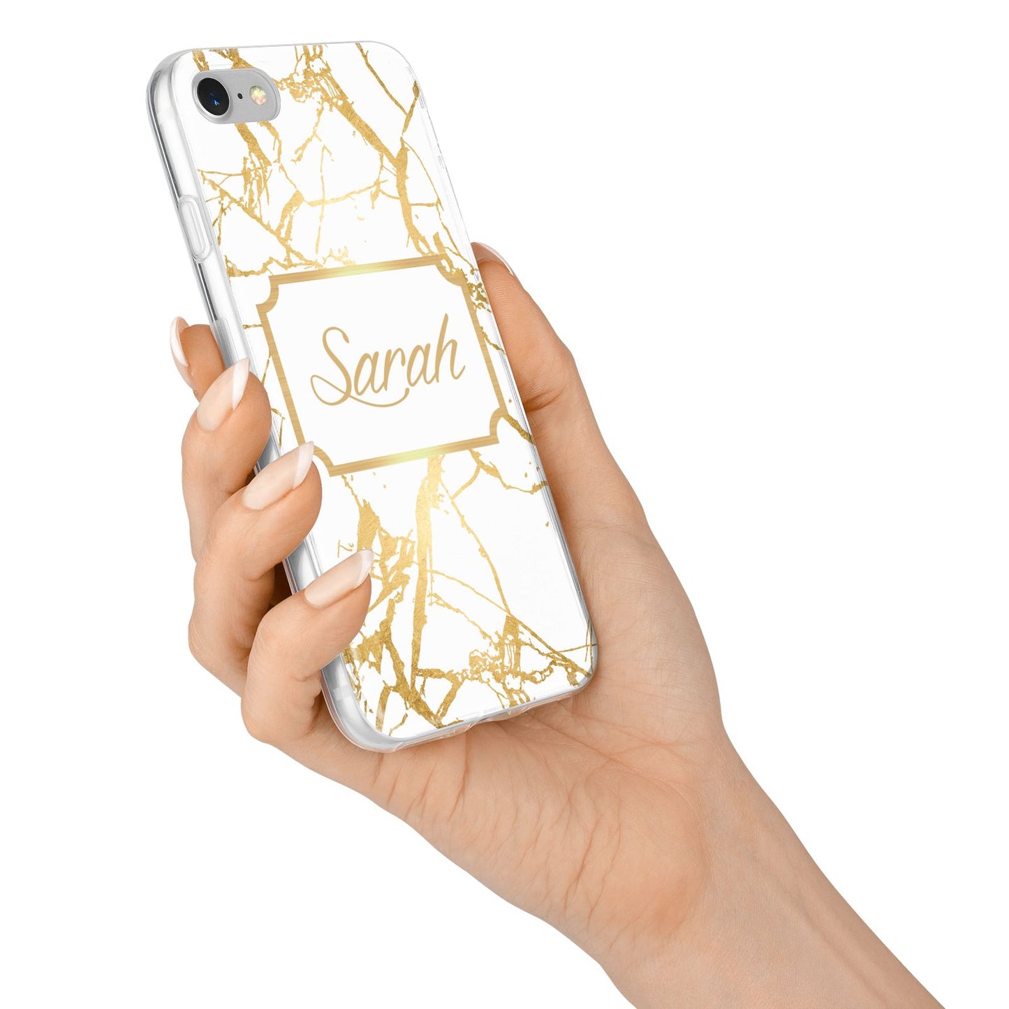 Personalised Gold White Marble Name iPhone 7 Bumper Case on Silver iPhone Alternative Image