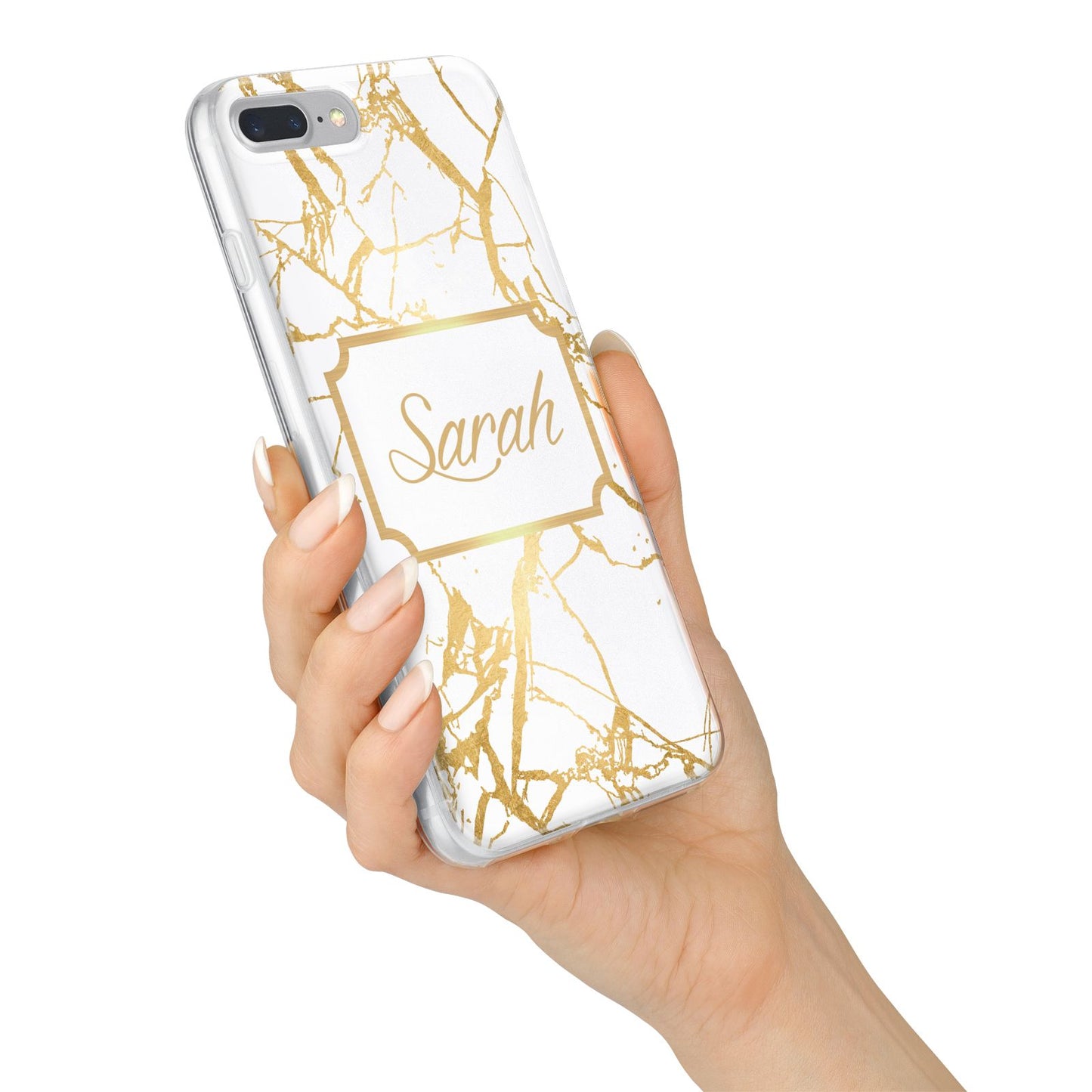 Personalised Gold White Marble Name iPhone 7 Plus Bumper Case on Silver iPhone Alternative Image