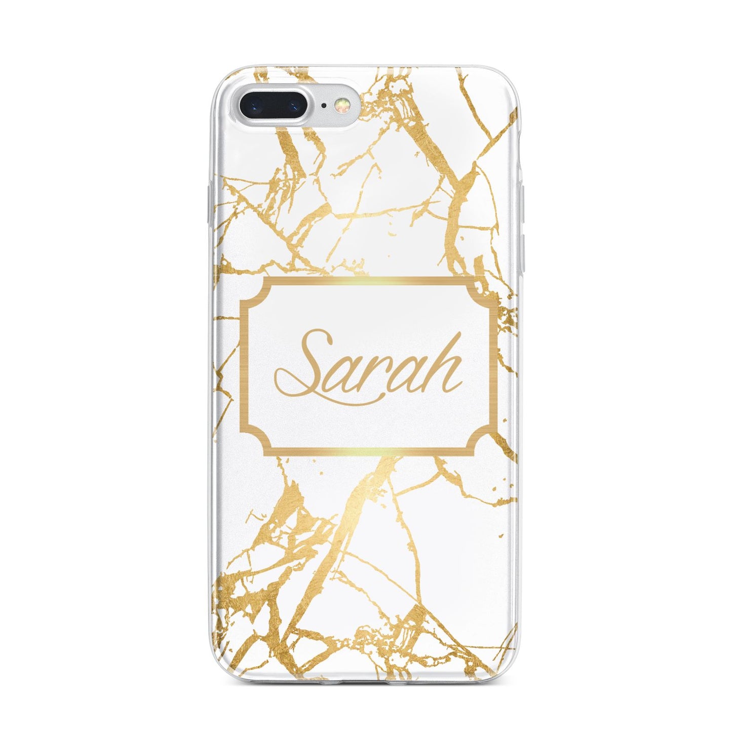 Personalised Gold White Marble Name iPhone 7 Plus Bumper Case on Silver iPhone