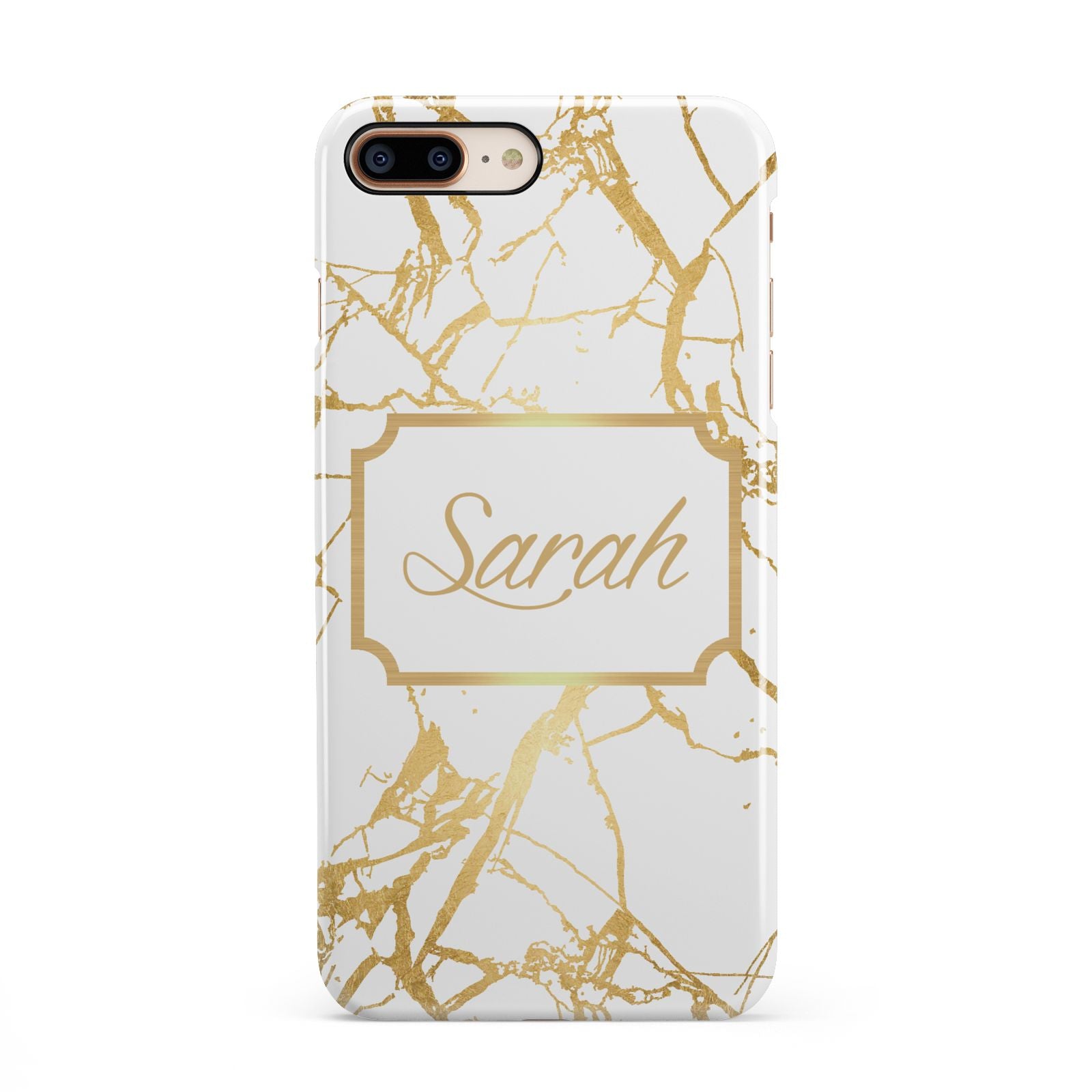 Personalised Gold White Marble Name iPhone 8 Plus 3D Snap Case on Gold Phone