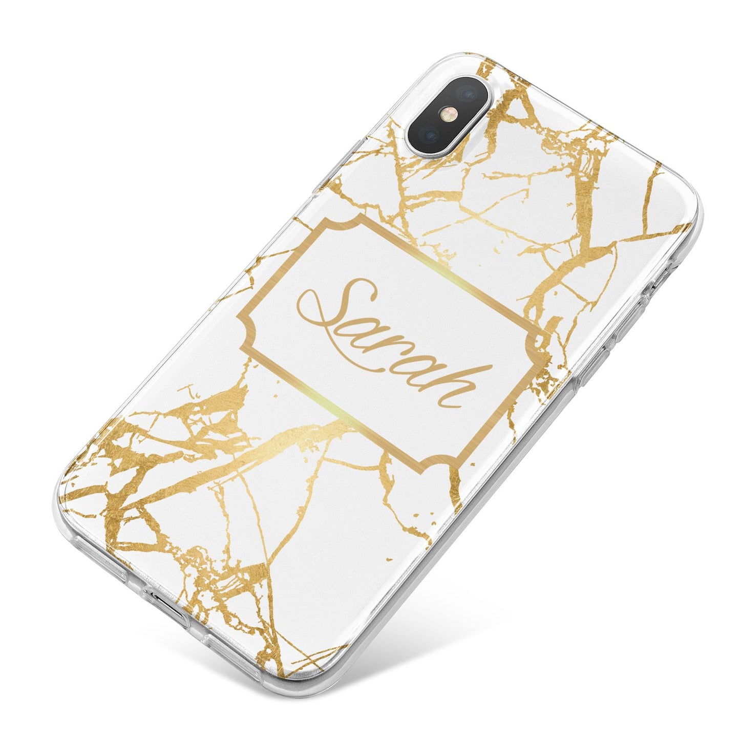 Personalised Gold White Marble Name iPhone X Bumper Case on Silver iPhone