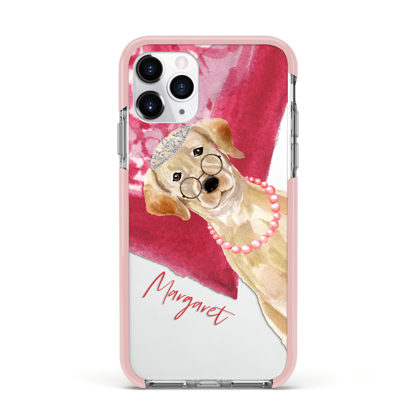 Personalised Golden Labrador Apple iPhone 11 Pro in Silver with Pink Impact Case