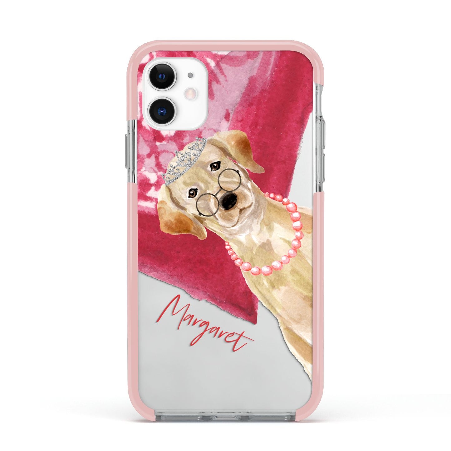 Personalised Golden Labrador Apple iPhone 11 in White with Pink Impact Case