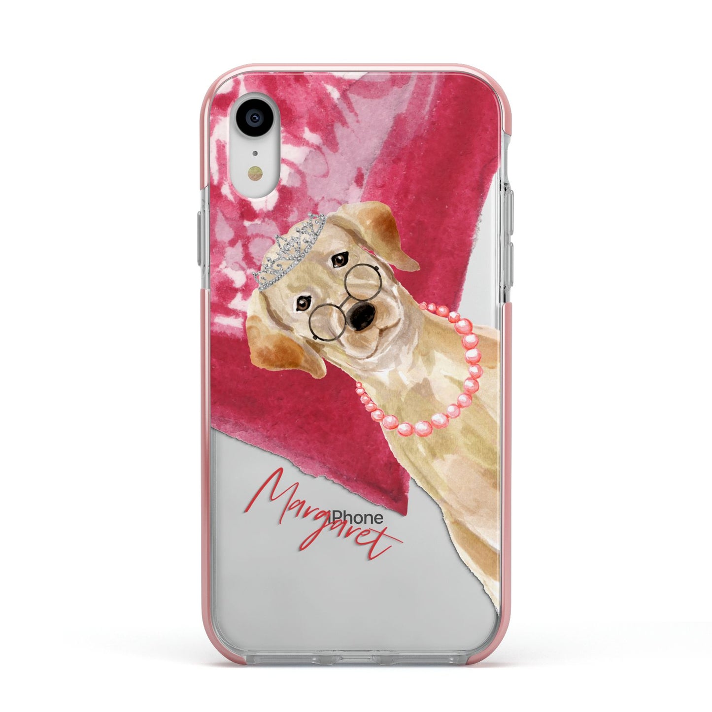 Personalised Golden Labrador Apple iPhone XR Impact Case Pink Edge on Silver Phone