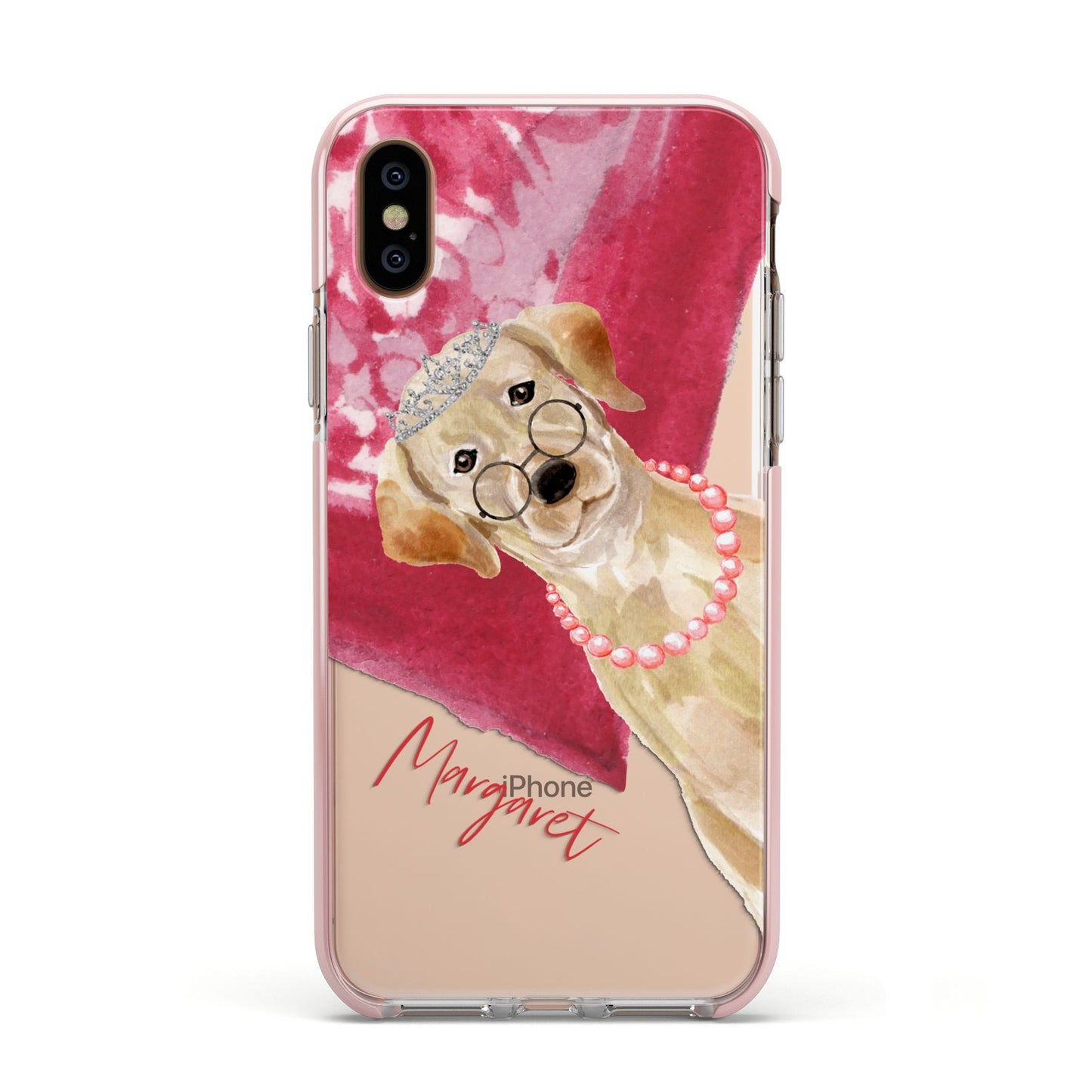 Personalised Golden Labrador Apple iPhone Xs Impact Case Pink Edge on Gold Phone