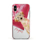 Personalised Golden Labrador Apple iPhone Xs Impact Case Pink Edge on Silver Phone