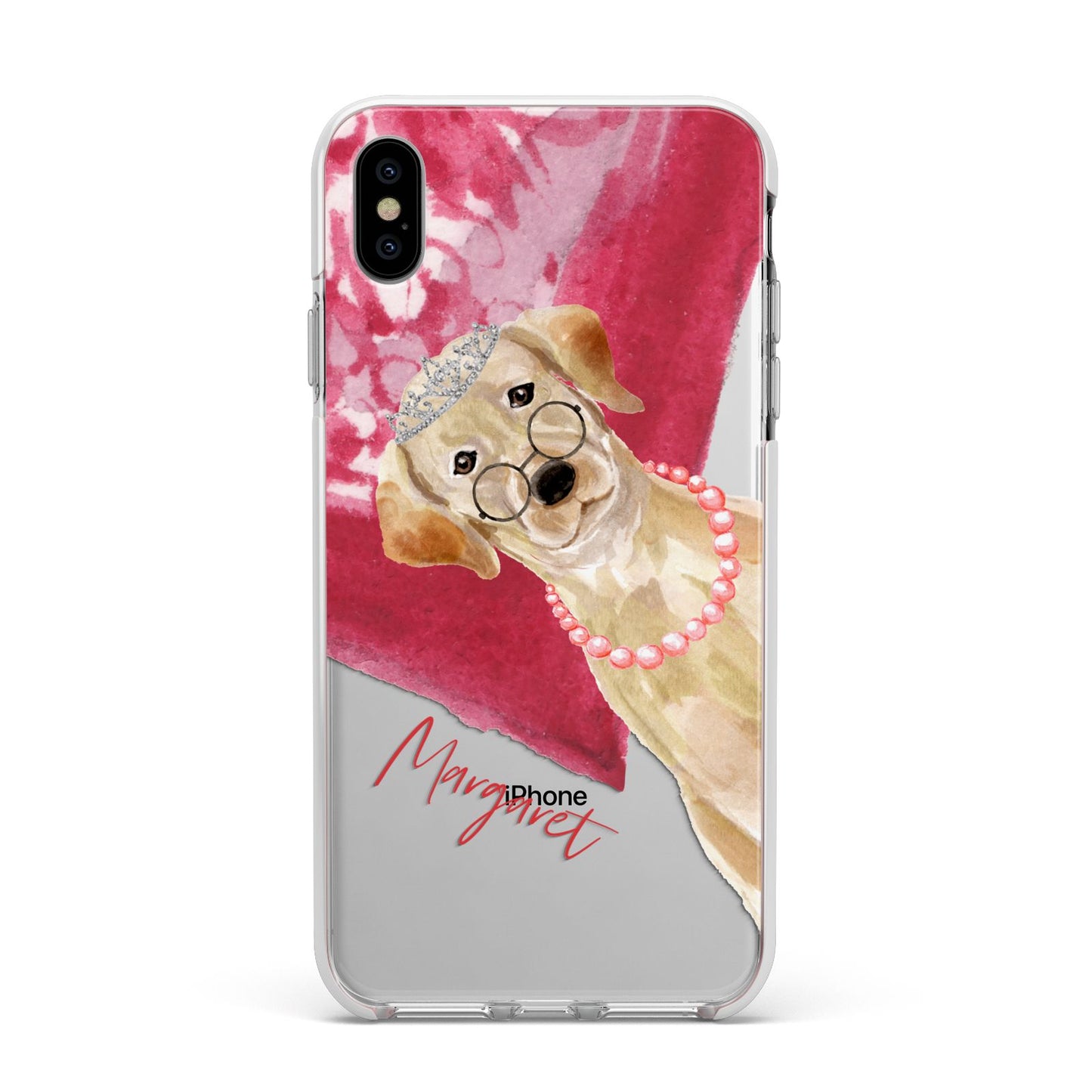Personalised Golden Labrador Apple iPhone Xs Max Impact Case White Edge on Silver Phone
