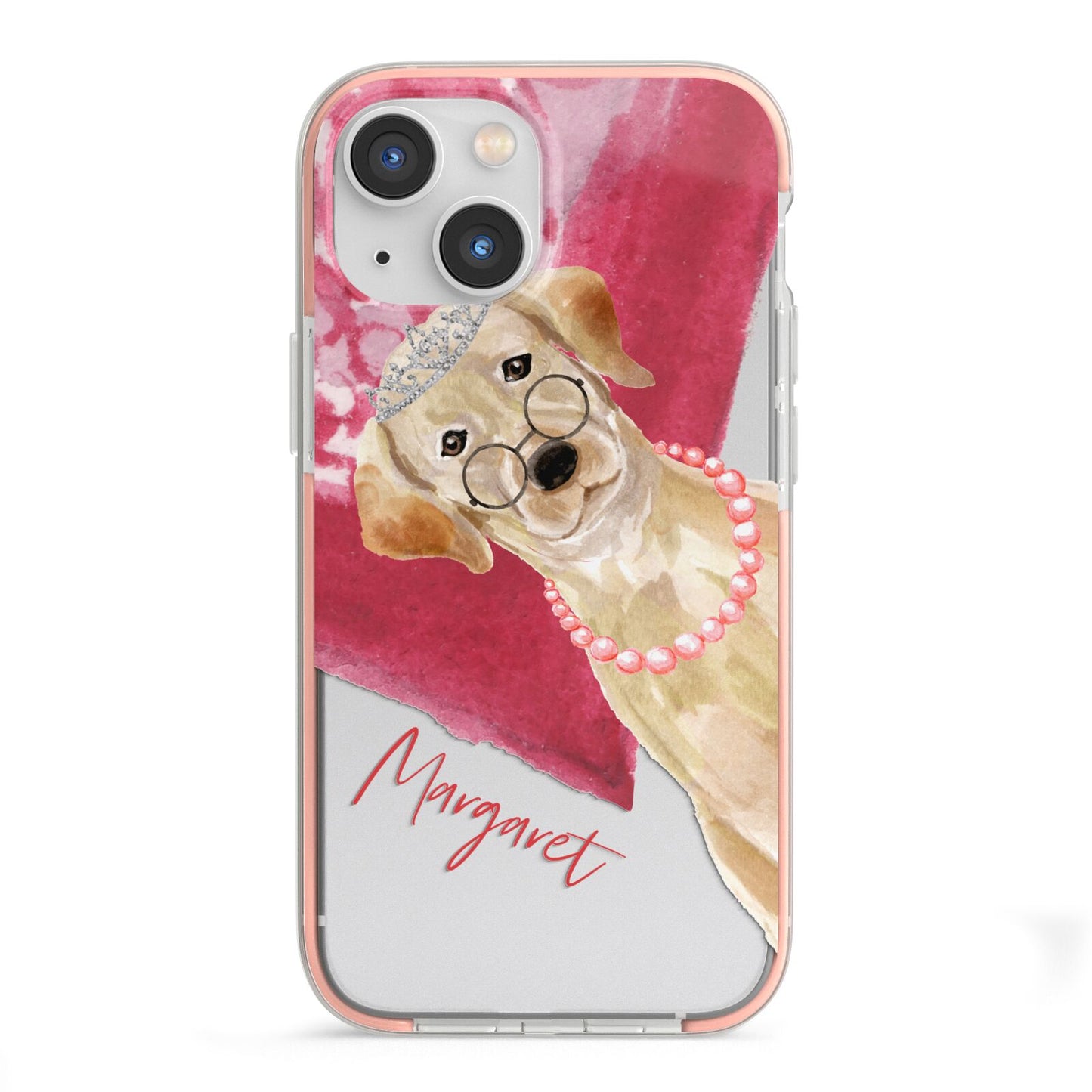 Personalised Golden Labrador iPhone 13 Mini TPU Impact Case with Pink Edges
