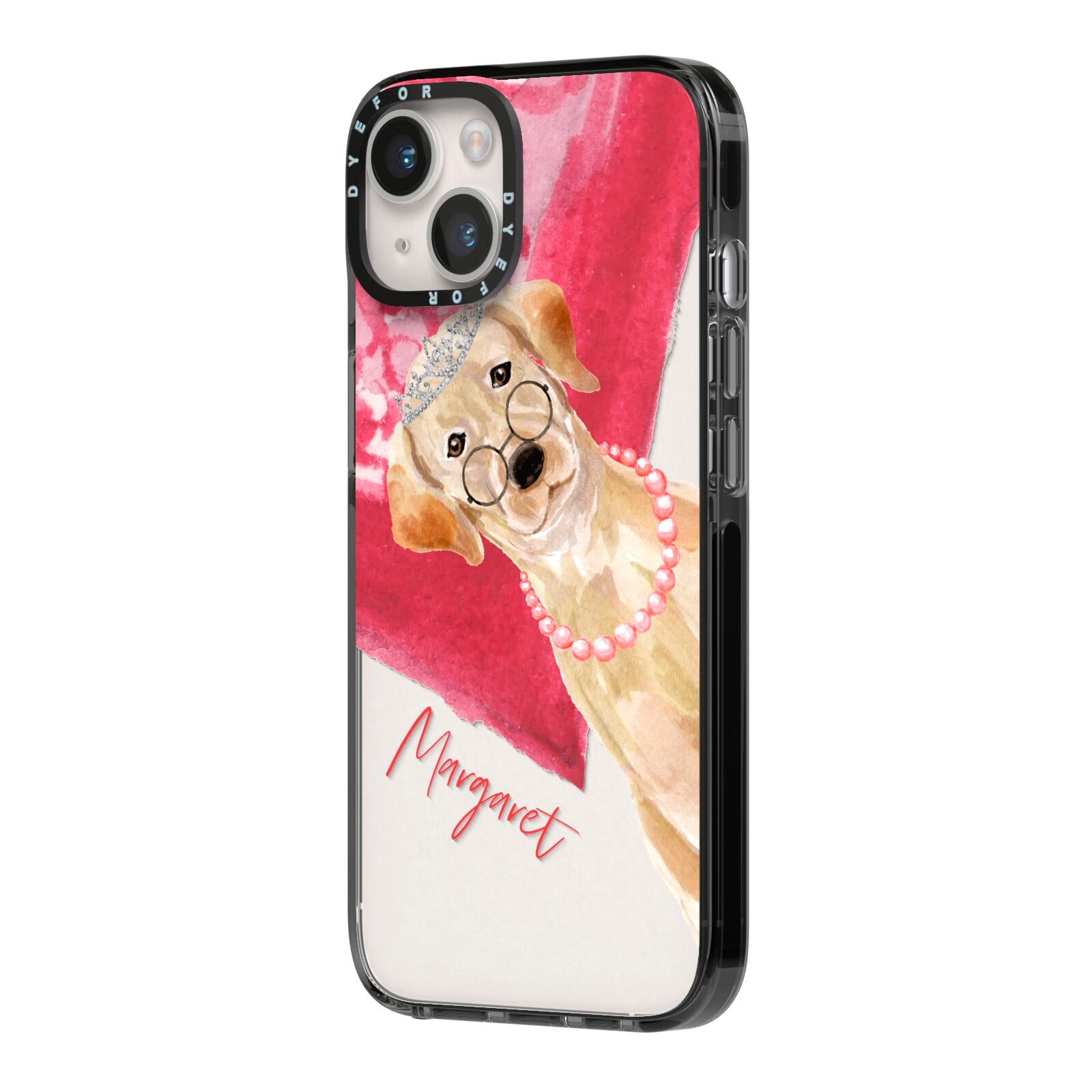 Personalised Golden Labrador iPhone 14 Black Impact Case Side Angle on Silver phone