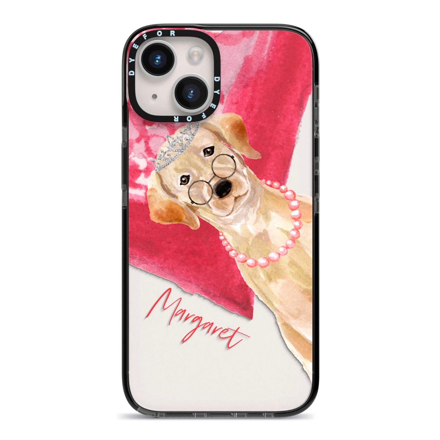 Personalised Golden Labrador iPhone 14 Black Impact Case on Silver phone