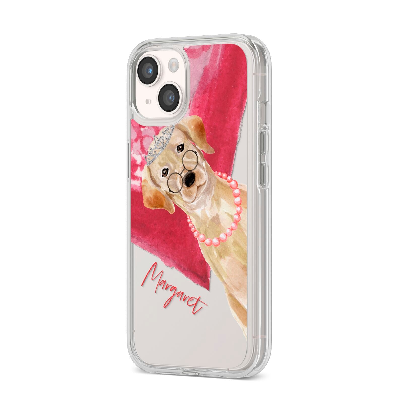 Personalised Golden Labrador iPhone 14 Clear Tough Case Starlight Angled Image