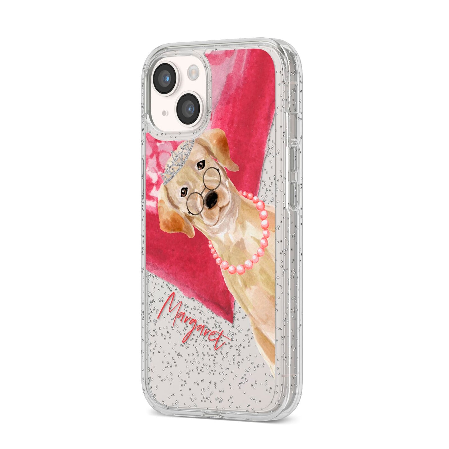Personalised Golden Labrador iPhone 14 Glitter Tough Case Starlight Angled Image