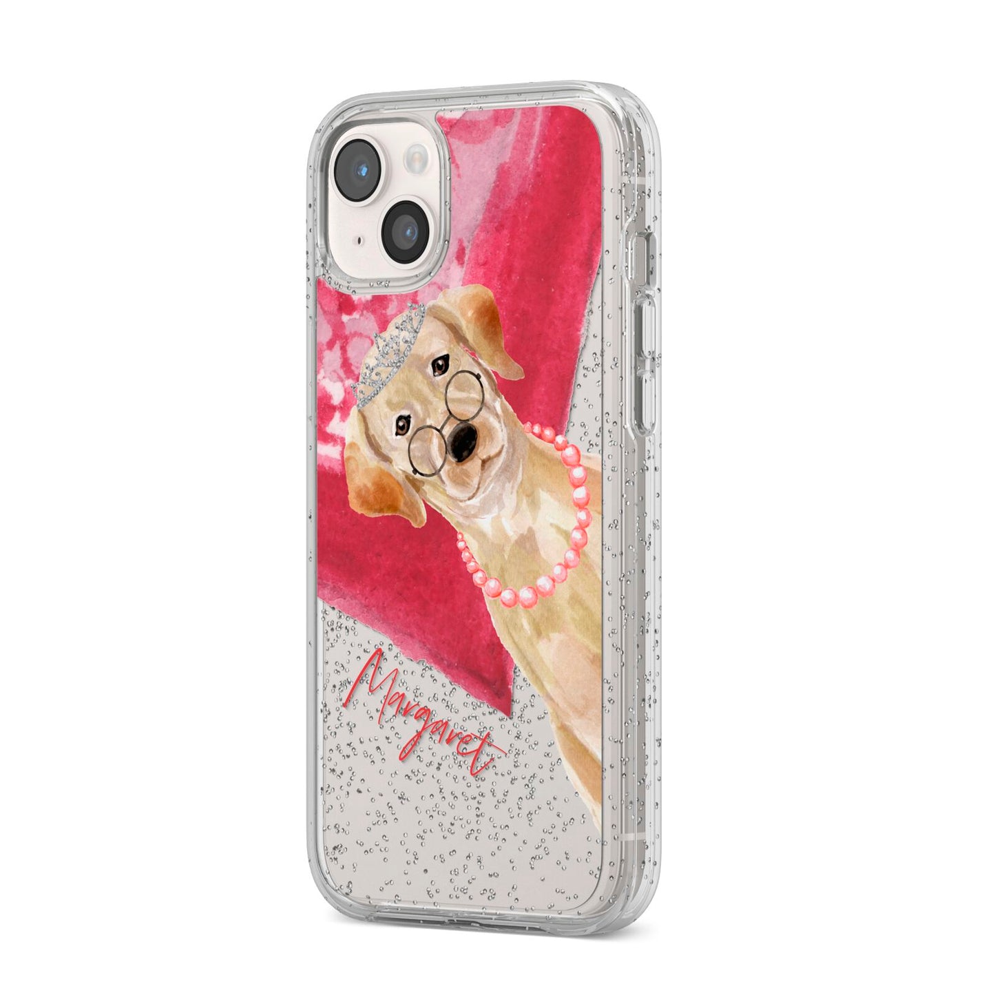 Personalised Golden Labrador iPhone 14 Plus Glitter Tough Case Starlight Angled Image