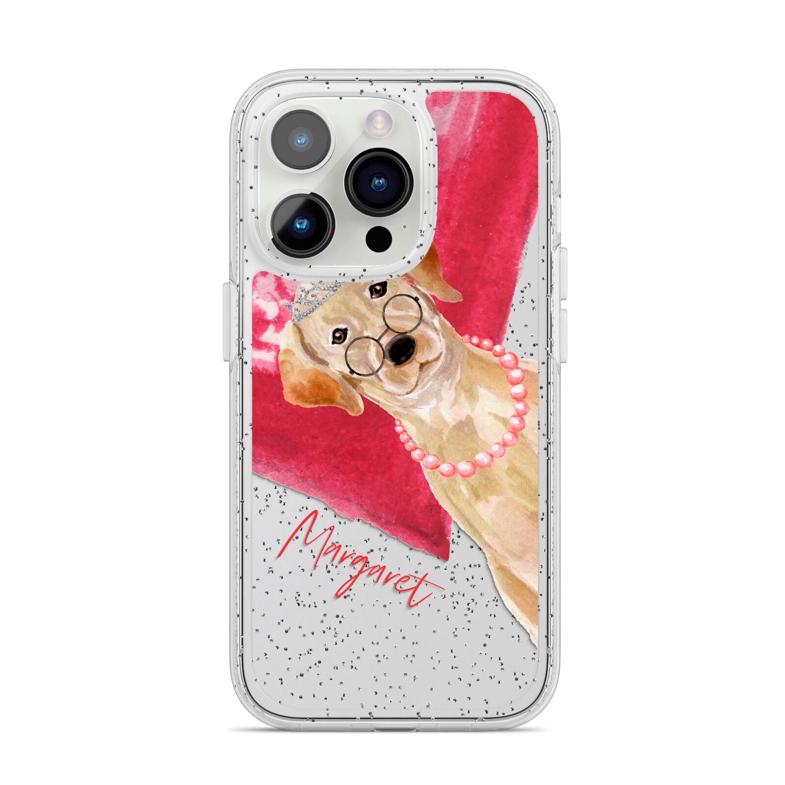 Personalised Golden Labrador iPhone 14 Pro Glitter Tough Case Silver