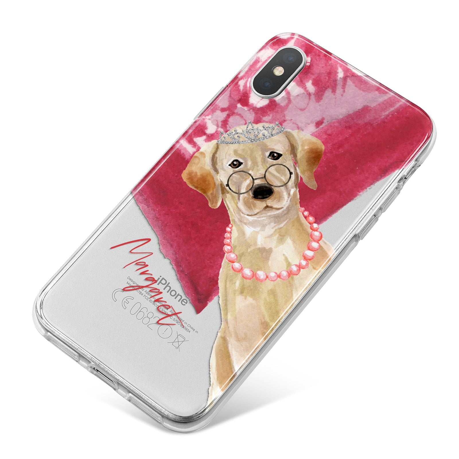 Personalised Golden Labrador iPhone X Bumper Case on Silver iPhone