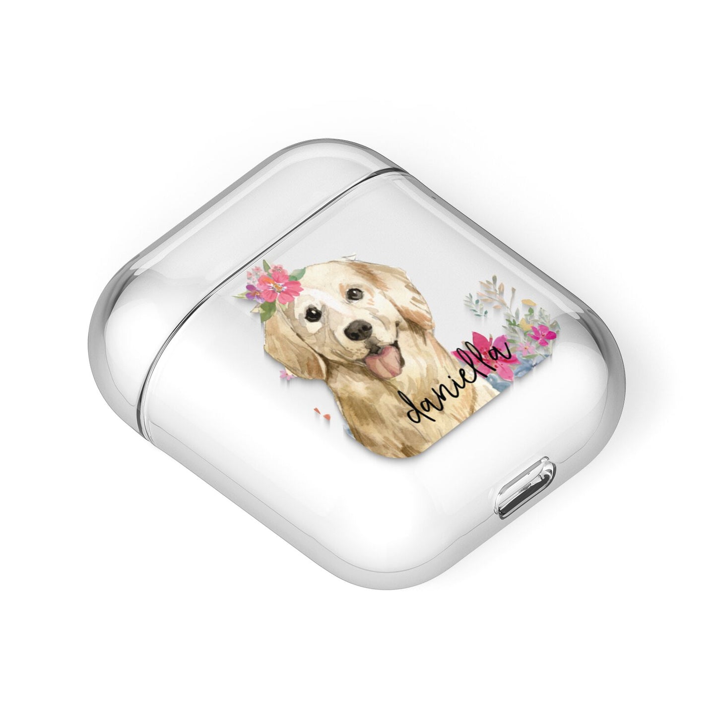Personalised Golden Retriever Dog AirPods Case Laid Flat
