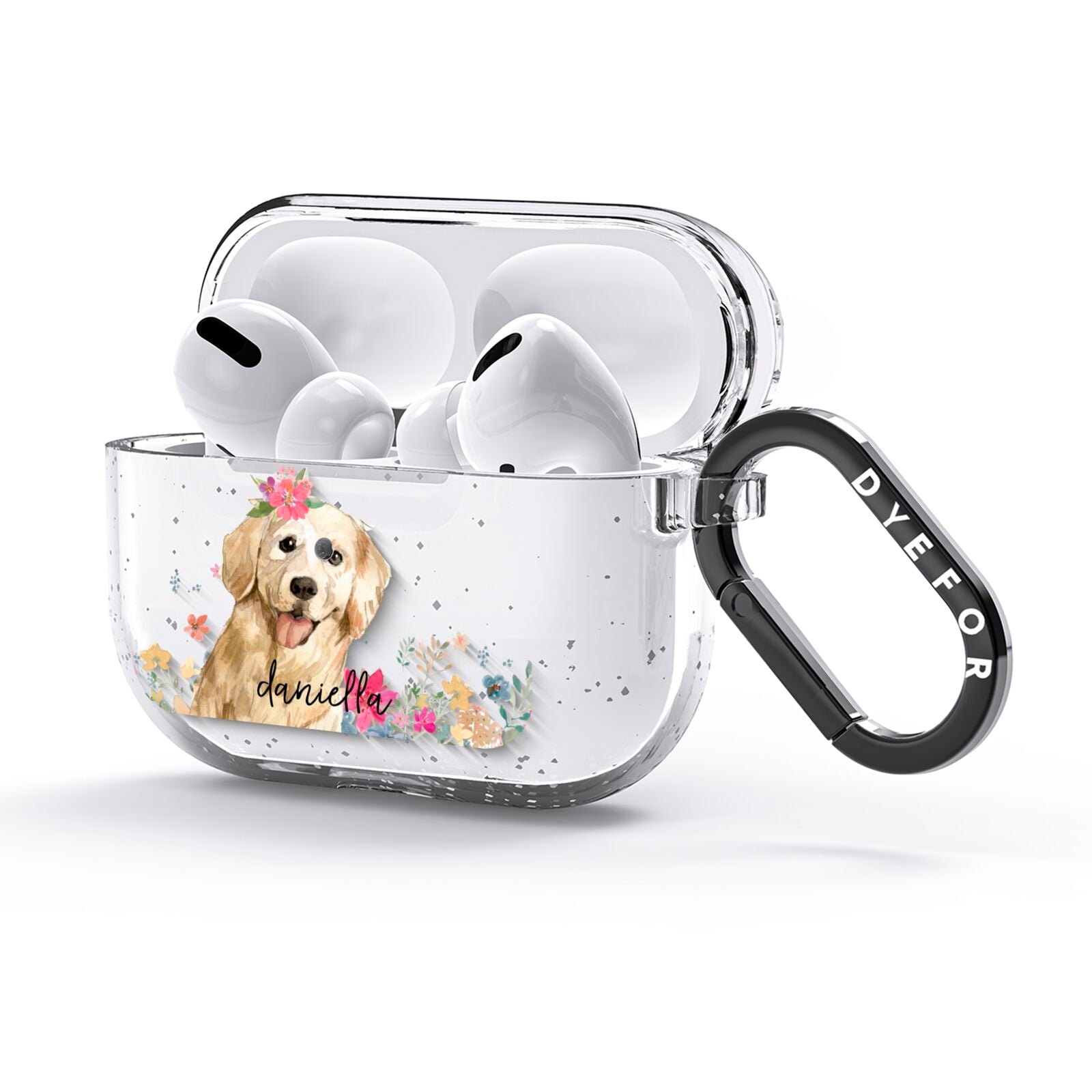 Personalised Golden Retriever Dog AirPods Glitter Case 3rd Gen Side Image