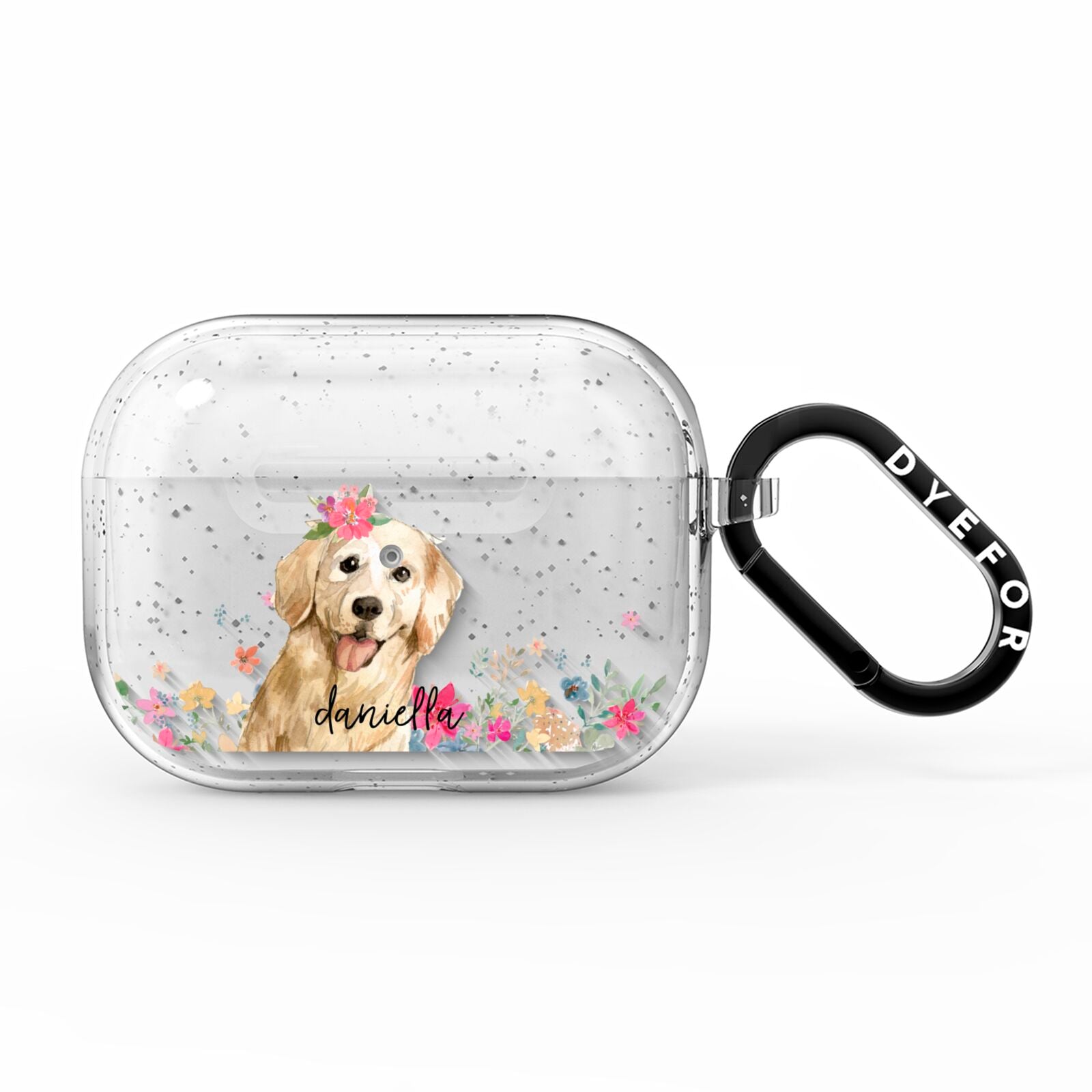 Personalised Golden Retriever Dog AirPods Pro Glitter Case