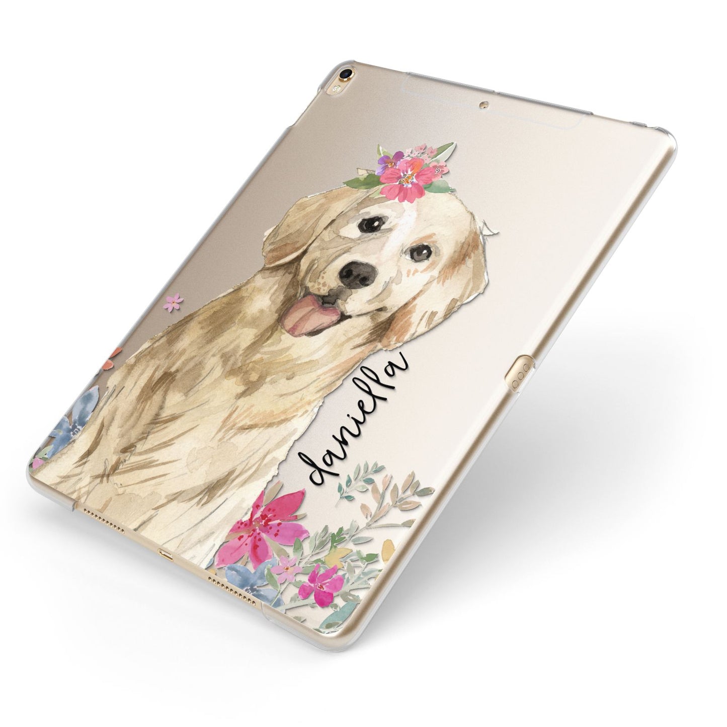 Personalised Golden Retriever Dog Apple iPad Case on Gold iPad Side View