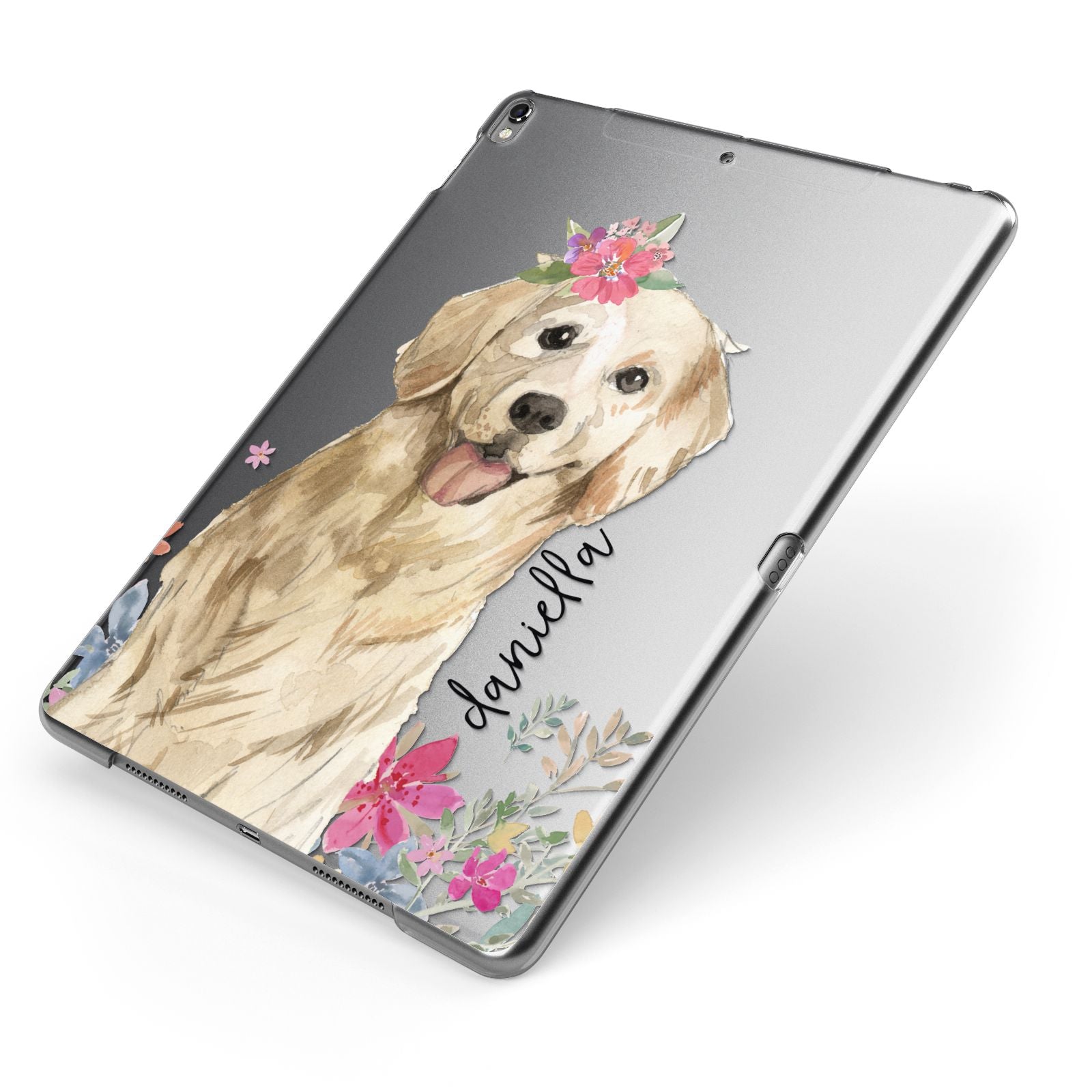 Personalised Golden Retriever Dog Apple iPad Case on Grey iPad Side View