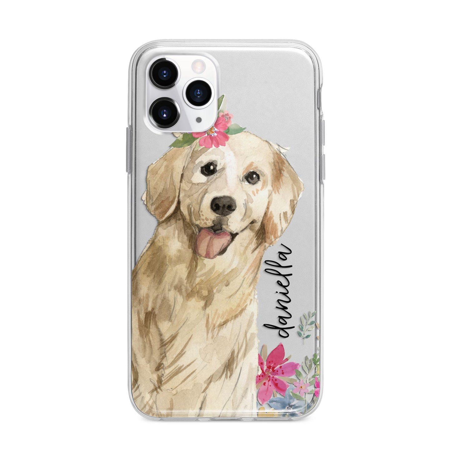 Personalised Golden Retriever Dog Apple iPhone 11 Pro Max in Silver with Bumper Case
