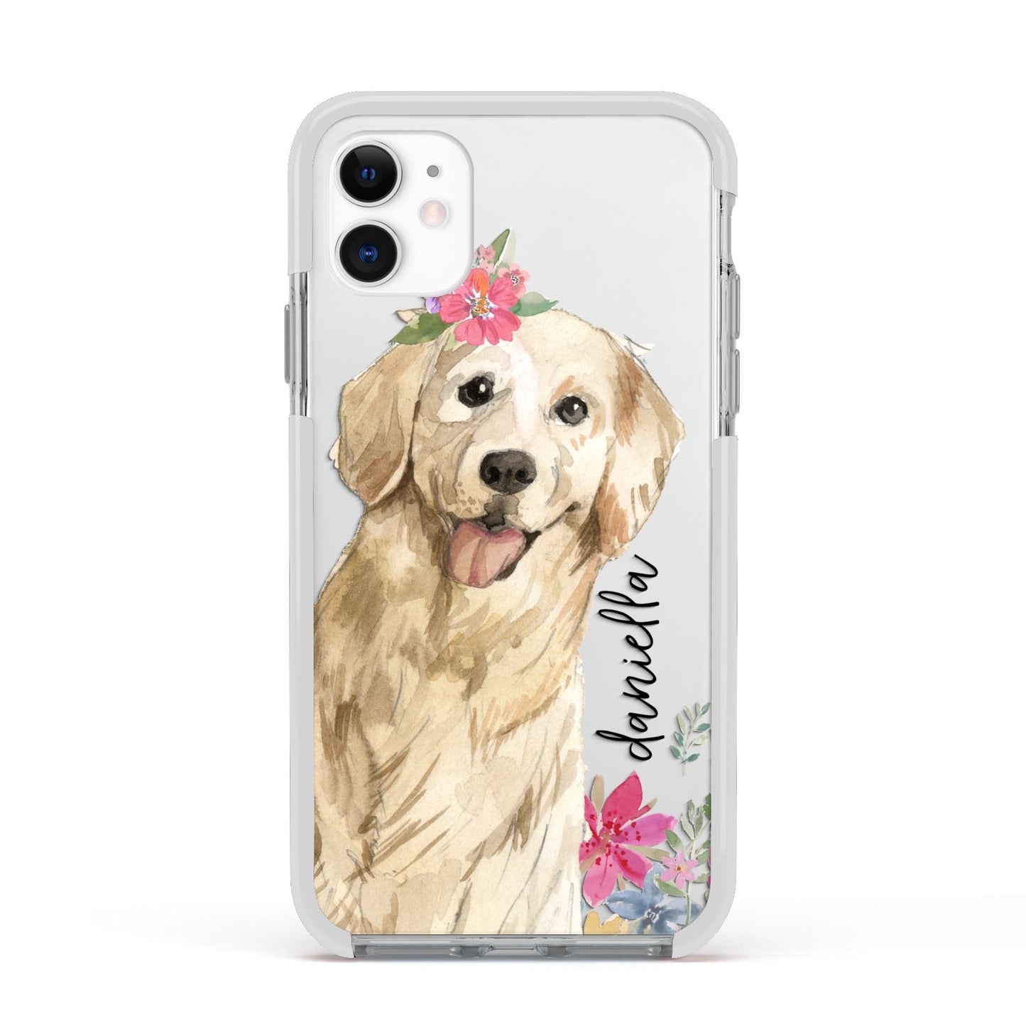 Personalised Golden Retriever Dog Apple iPhone 11 in White with White Impact Case