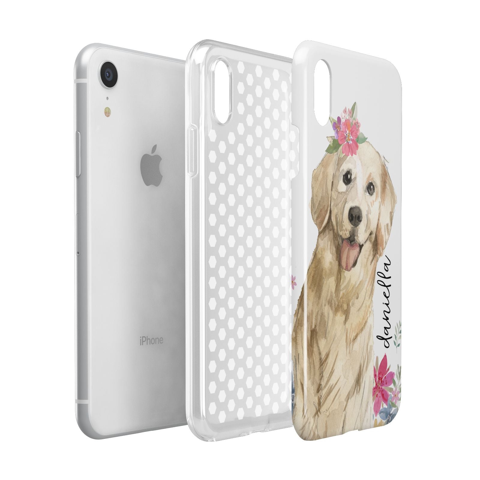 Personalised Golden Retriever Dog Apple iPhone XR White 3D Tough Case Expanded view