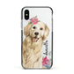 Personalised Golden Retriever Dog Apple iPhone Xs Impact Case Black Edge on Silver Phone