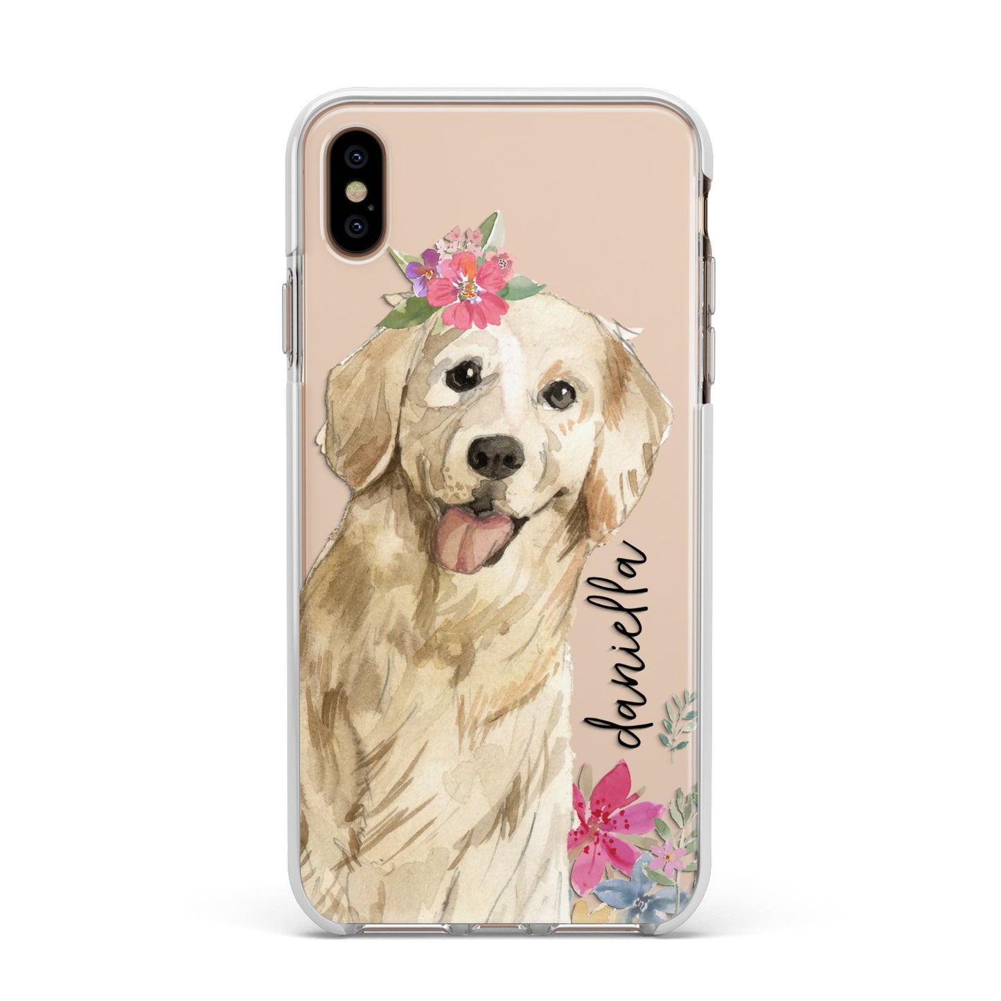 Personalised Golden Retriever Dog Apple iPhone Xs Max Impact Case White Edge on Gold Phone