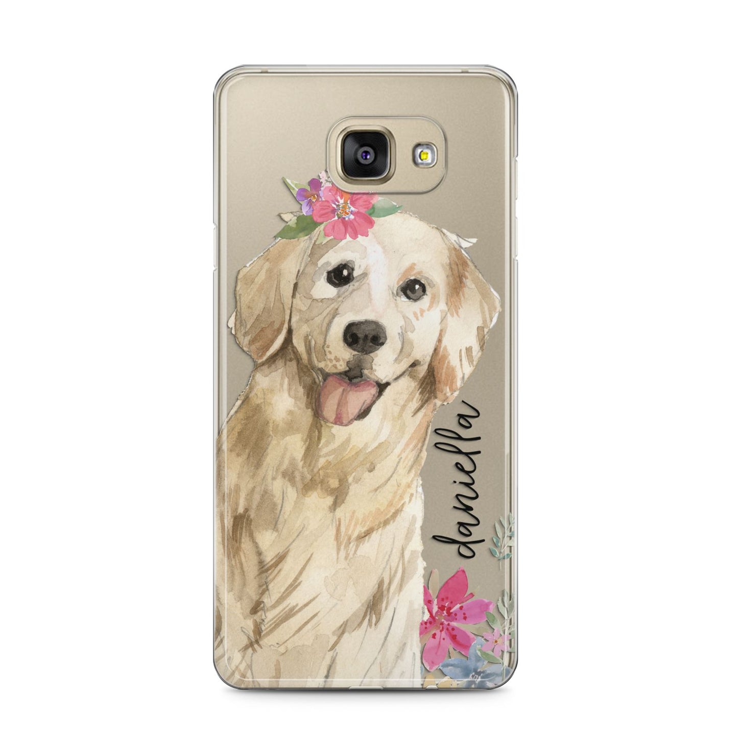 Personalised Golden Retriever Dog Samsung Galaxy A5 2016 Case on gold phone