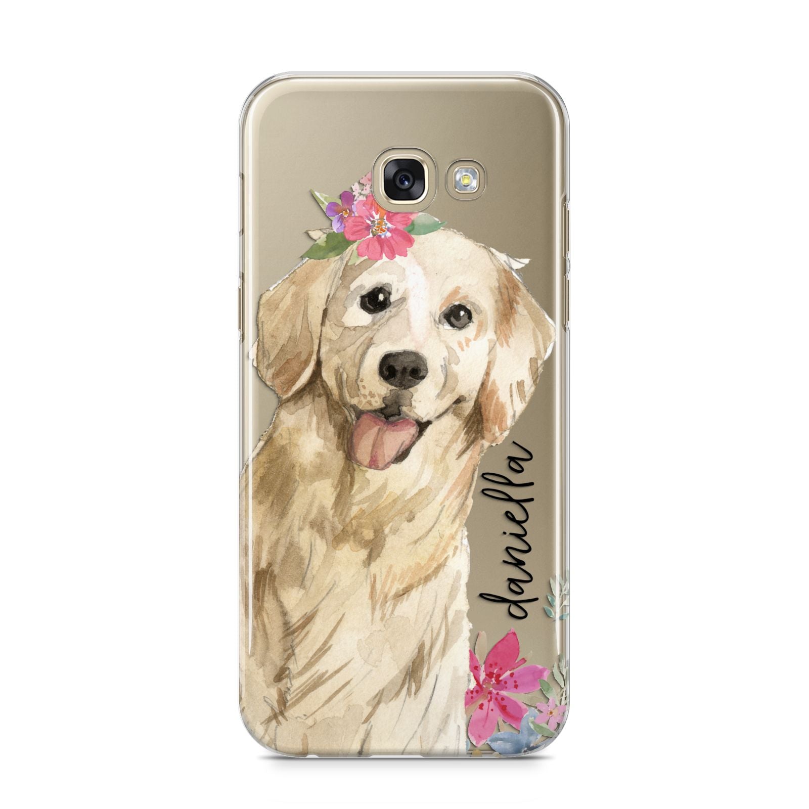 Personalised Golden Retriever Dog Samsung Galaxy A5 2017 Case on gold phone