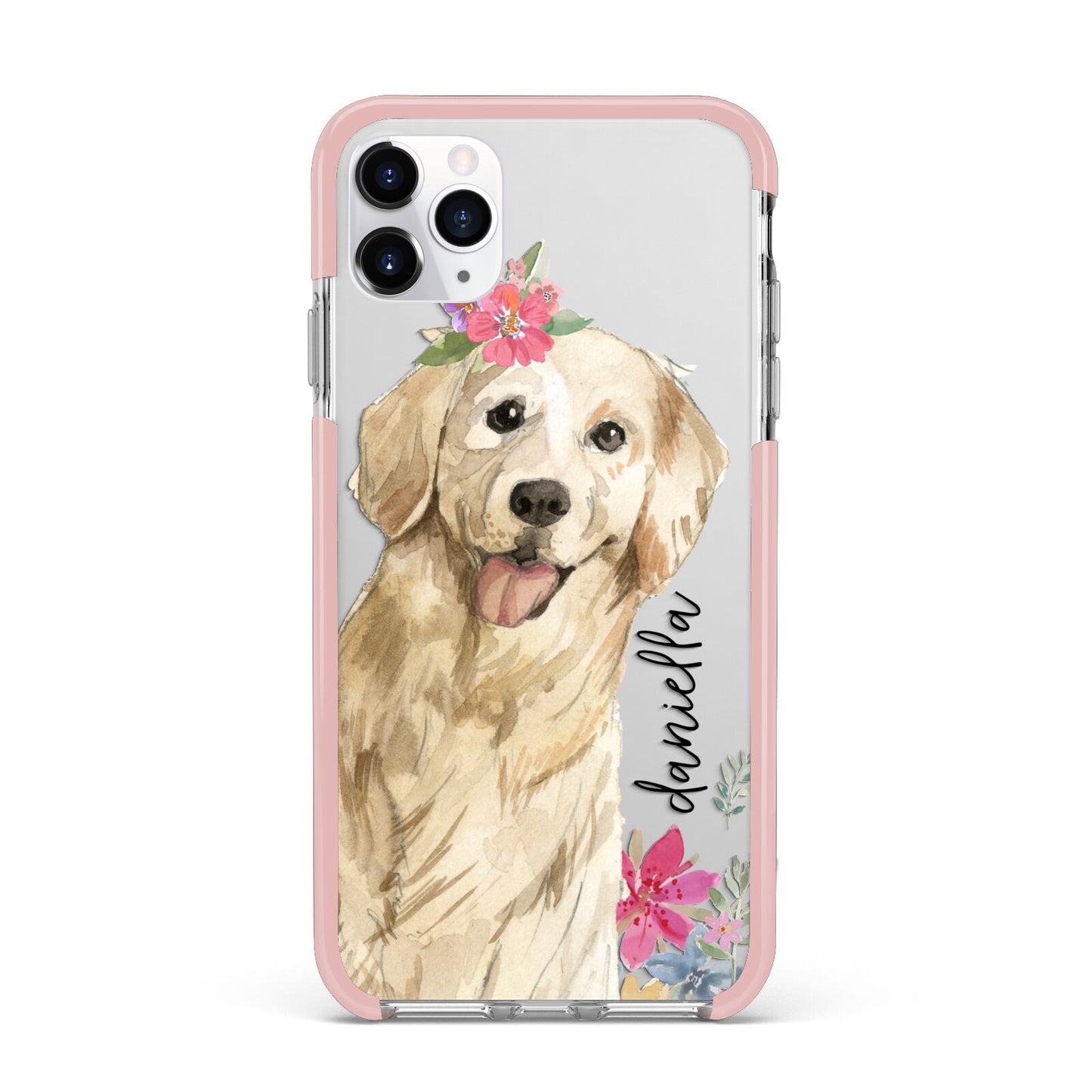 Personalised Golden Retriever Dog iPhone 11 Pro Max Impact Pink Edge Case