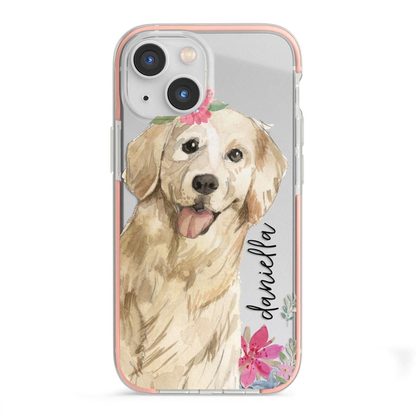 Personalised Golden Retriever Dog iPhone 13 Mini TPU Impact Case with Pink Edges
