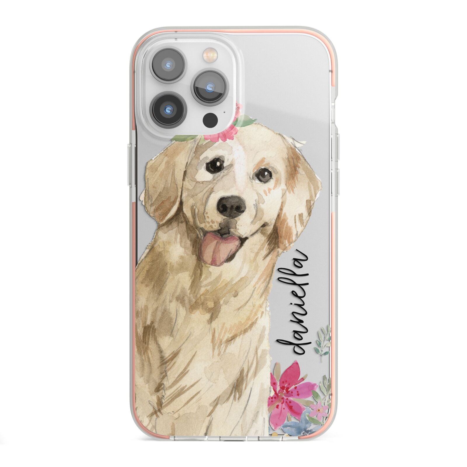 Personalised Golden Retriever Dog iPhone 13 Pro Max TPU Impact Case with Pink Edges