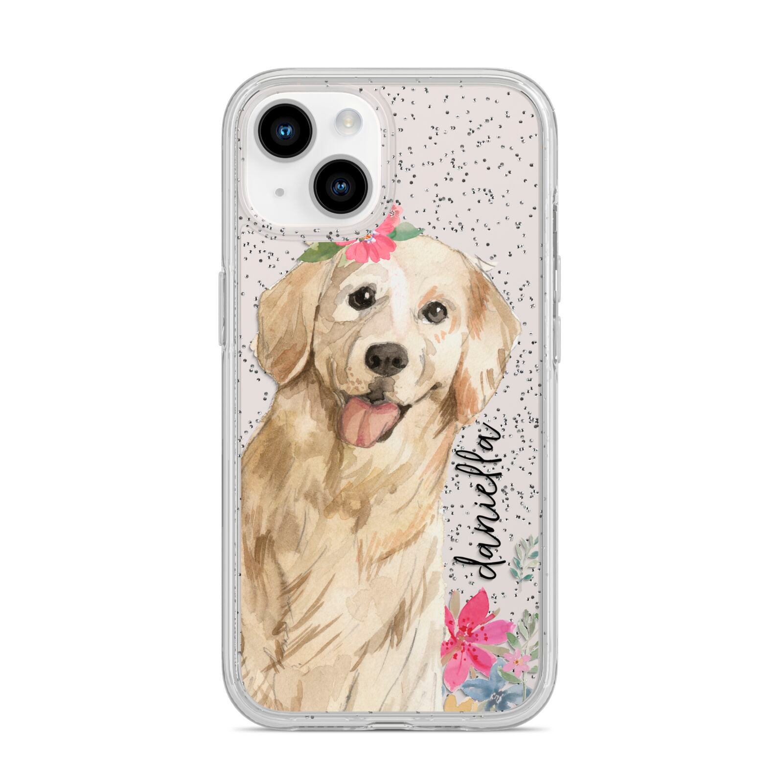 Personalised Golden Retriever Dog iPhone 14 Glitter Tough Case Starlight