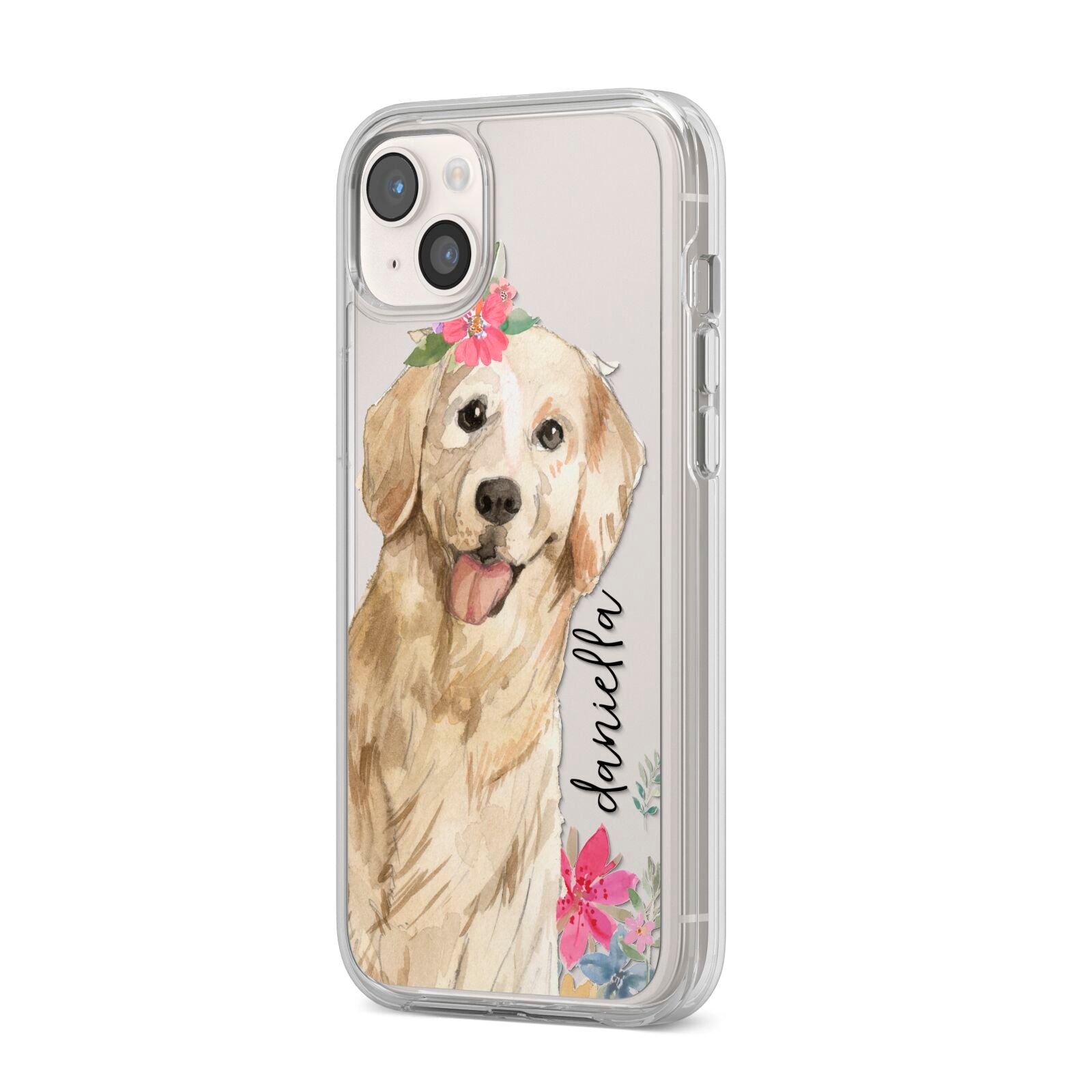 Personalised Golden Retriever Dog iPhone 14 Plus Clear Tough Case Starlight Angled Image