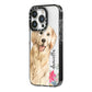 Personalised Golden Retriever Dog iPhone 14 Pro Black Impact Case Side Angle on Silver phone