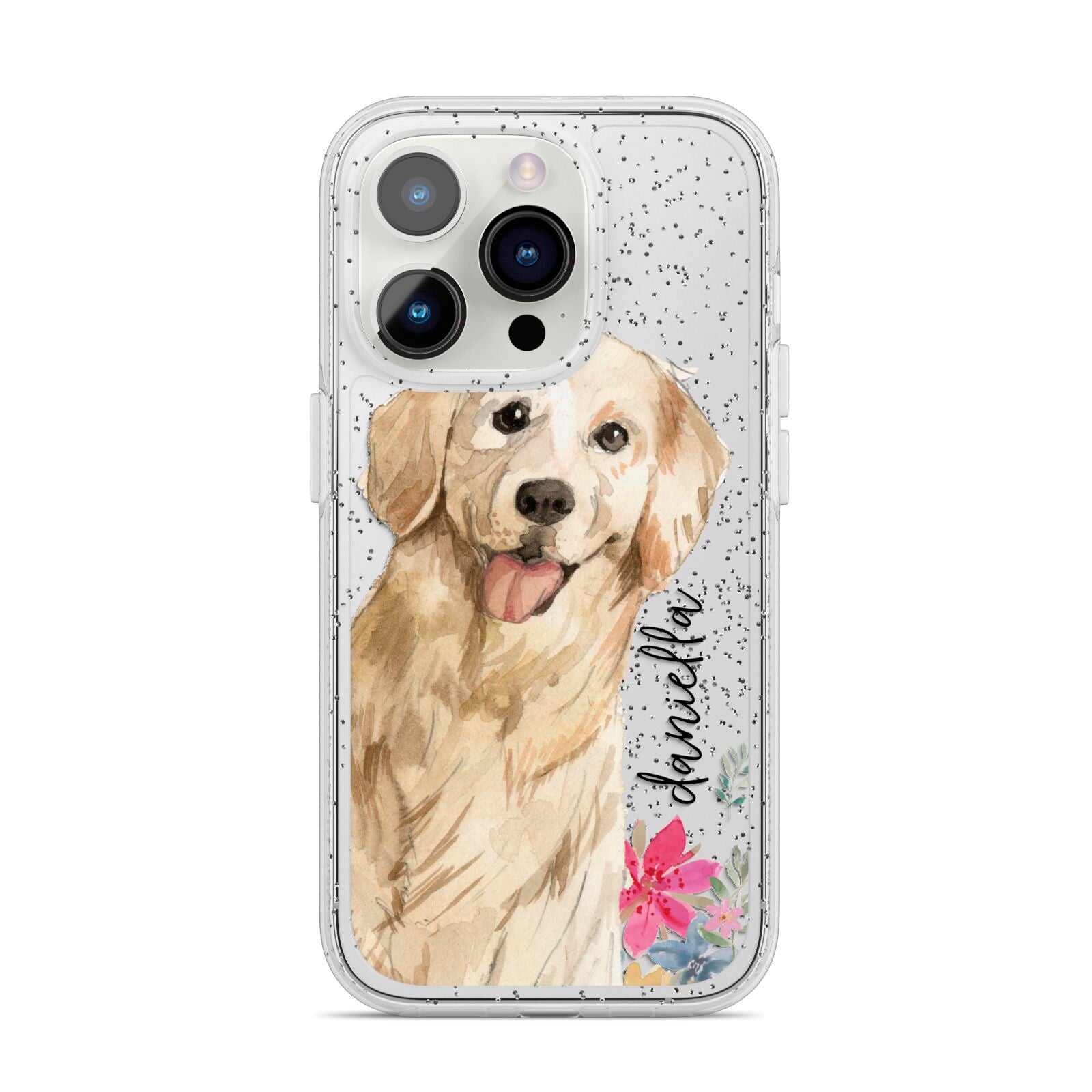 Personalised Golden Retriever Dog iPhone 14 Pro Glitter Tough Case Silver