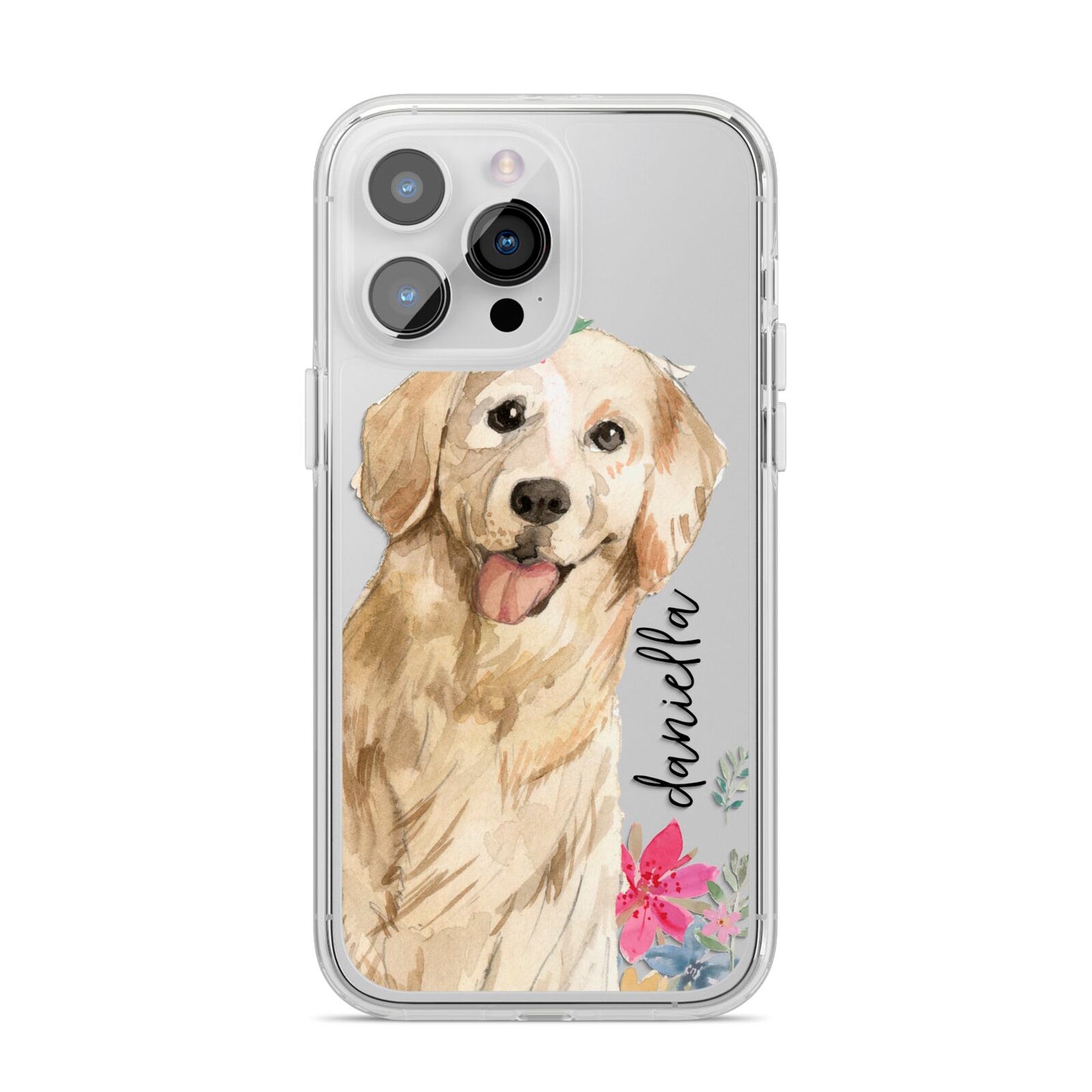 Personalised Golden Retriever Dog iPhone 14 Pro Max Clear Tough Case Silver