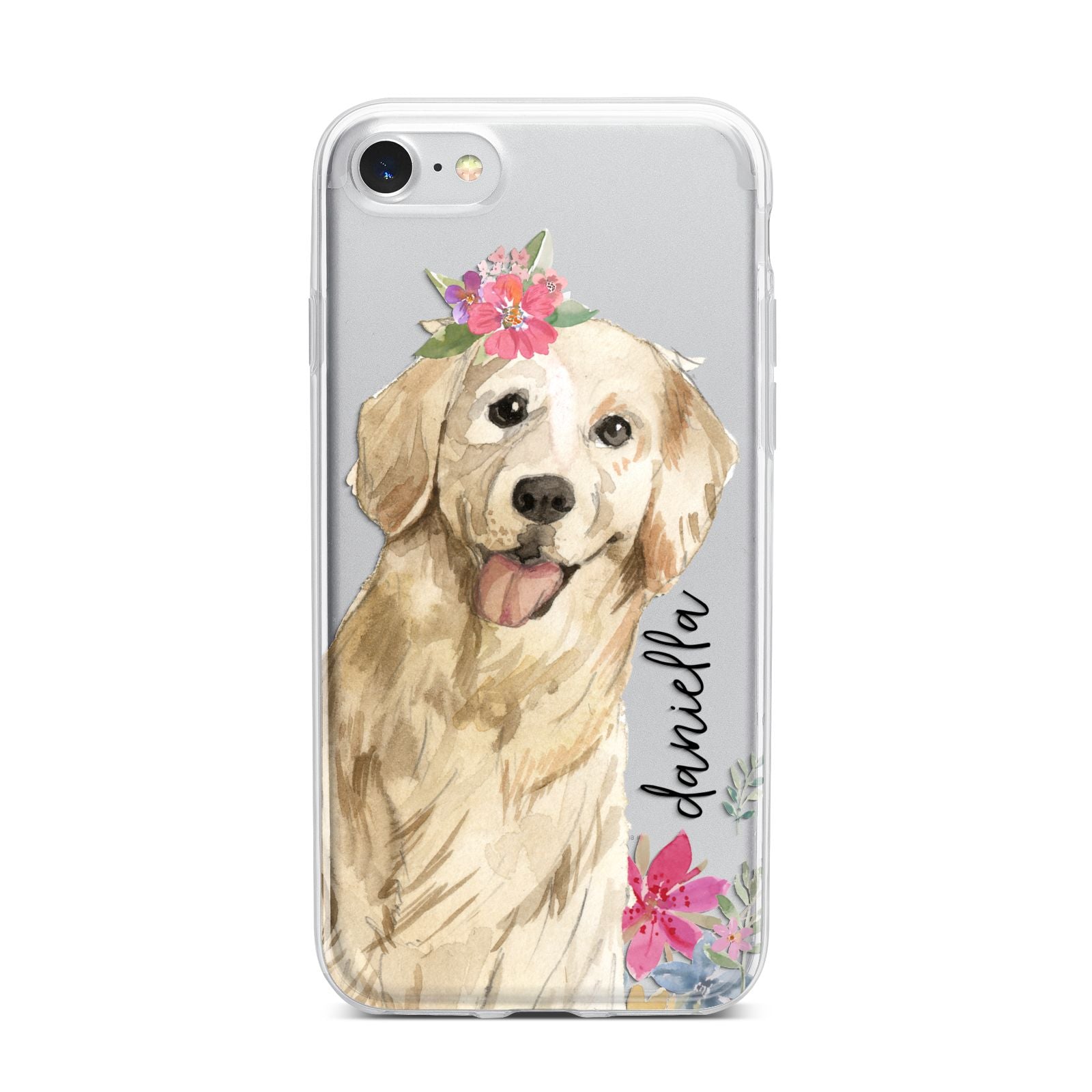 Personalised Golden Retriever Dog iPhone 7 Bumper Case on Silver iPhone