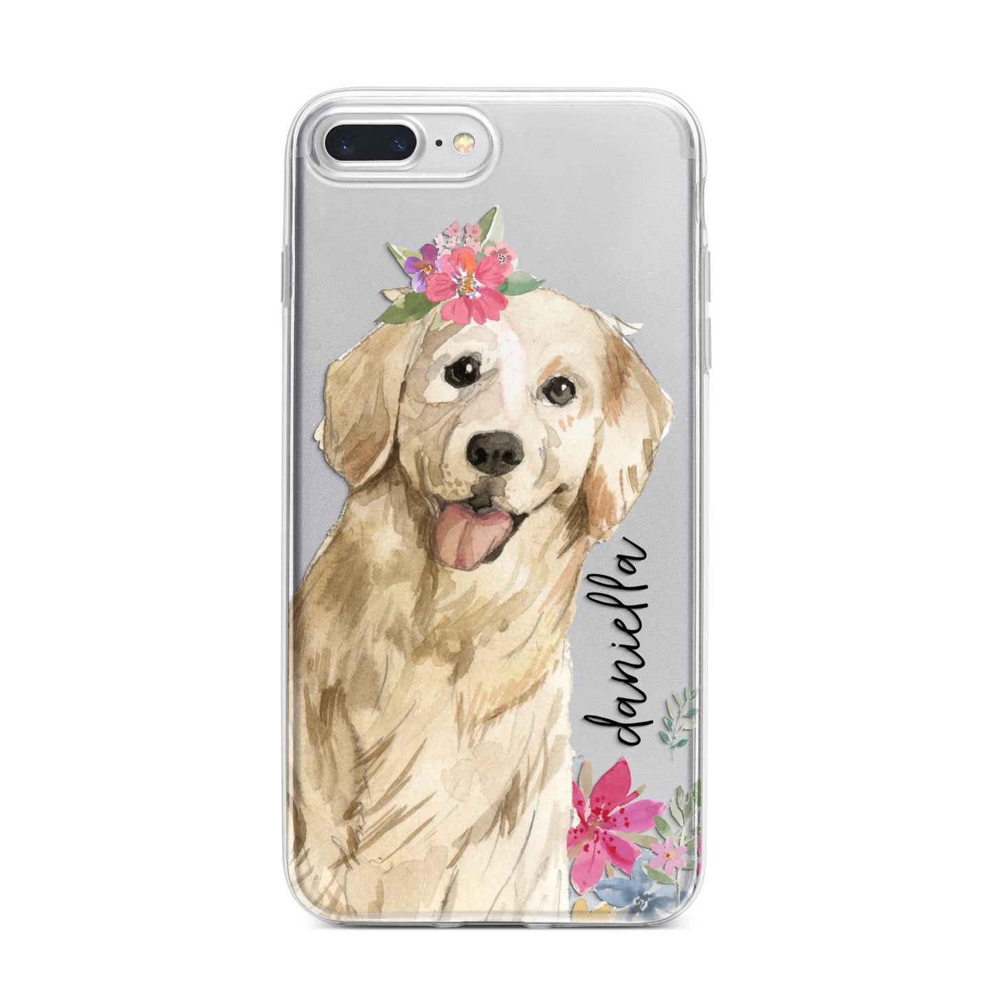 Personalised Golden Retriever Dog iPhone 7 Plus Bumper Case on Silver iPhone