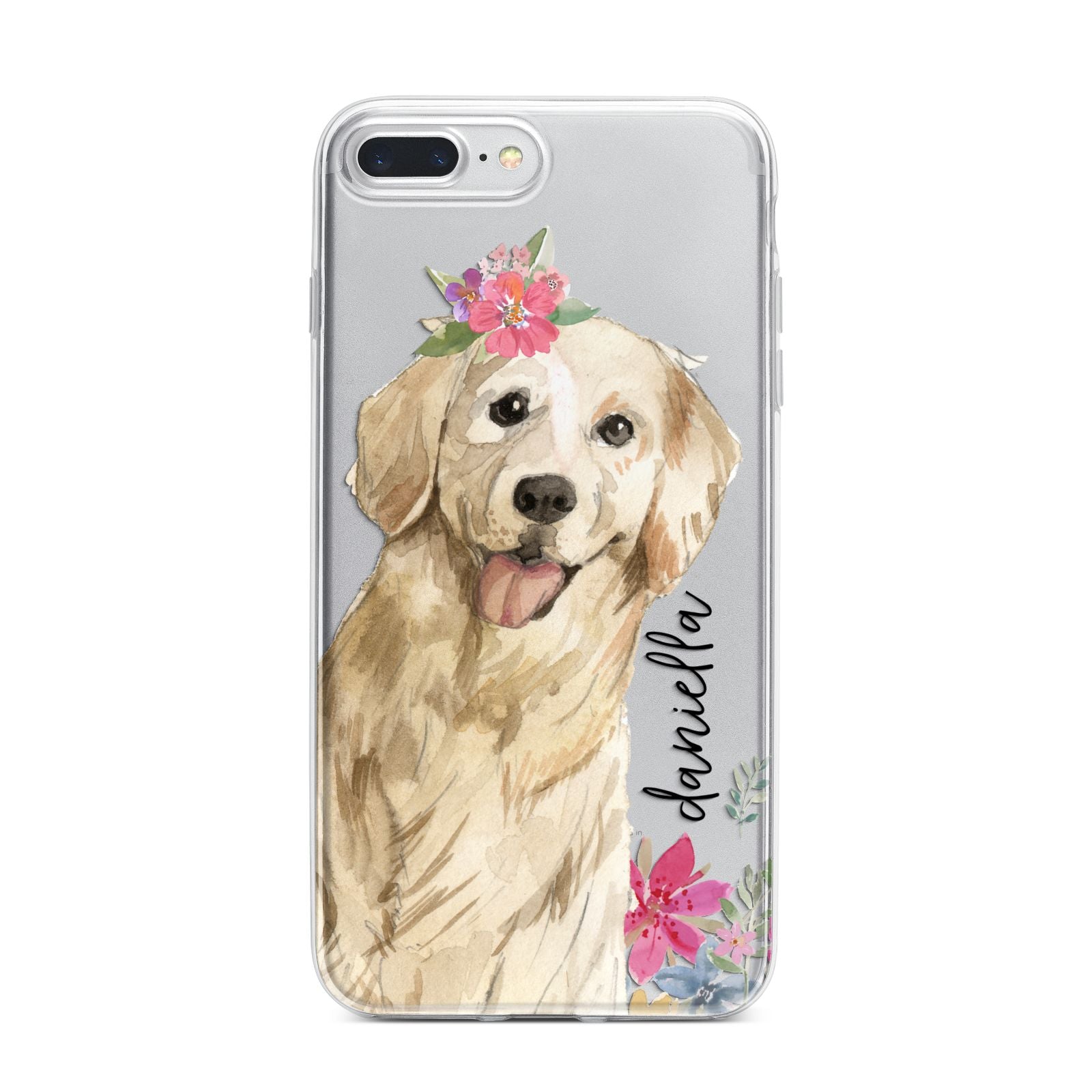 Personalised Golden Retriever Dog iPhone 7 Plus Bumper Case on Silver iPhone