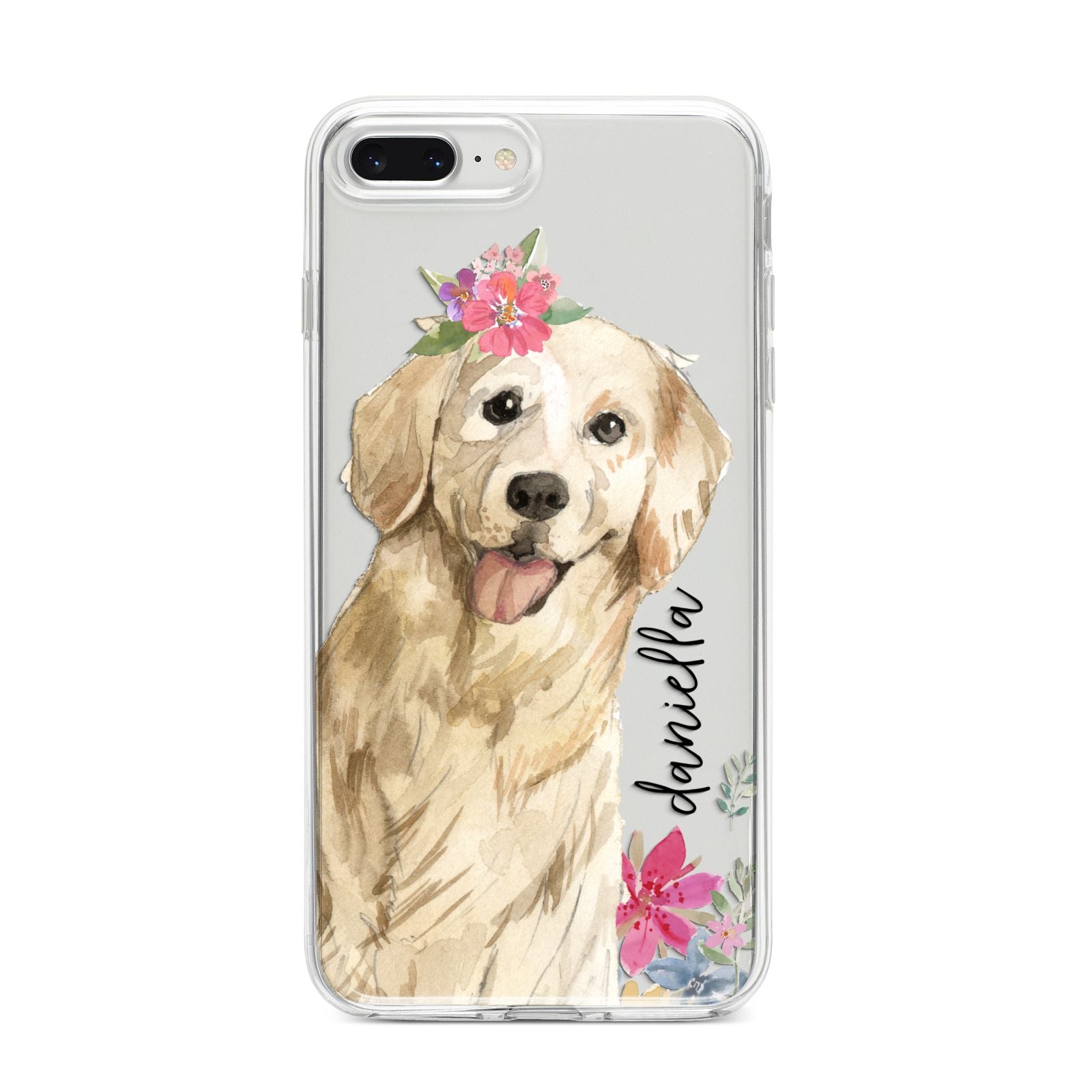 Personalised Golden Retriever Dog iPhone 8 Plus Bumper Case on Silver iPhone