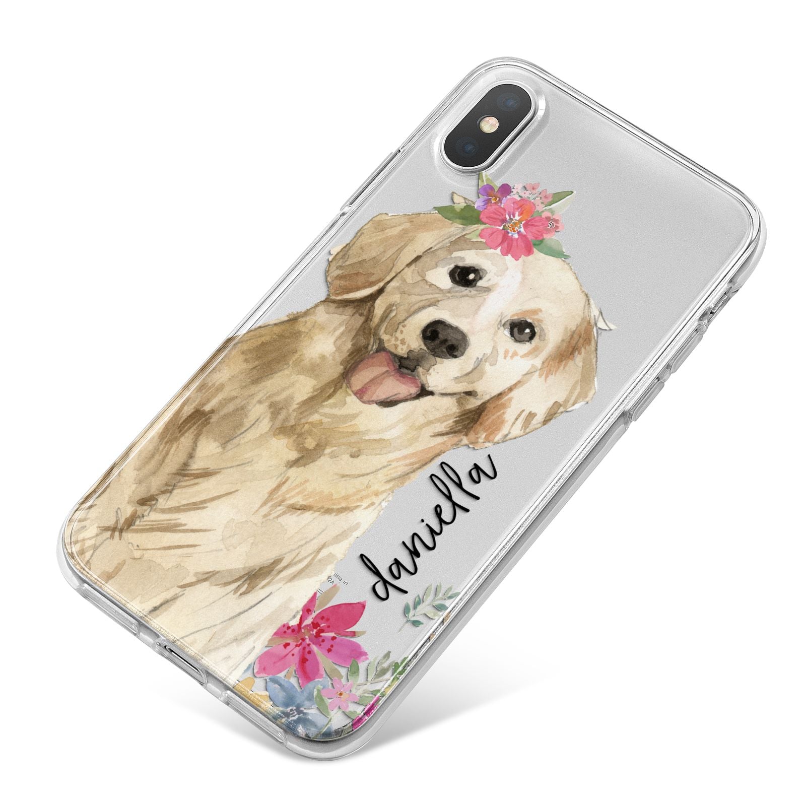 Personalised Golden Retriever Dog iPhone X Bumper Case on Silver iPhone